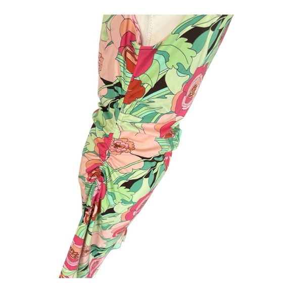 Vintage Y2K BCBG Floral Ruched V-Neck Cap sleeve Dress Size L - Picture 2 of 6